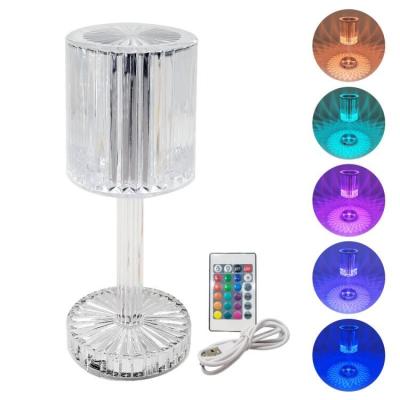 China Modern sensor pink crystal battery rechargeable 16 color dimonde table lamp wedding light dining table ceremony light touch outdoor for sale