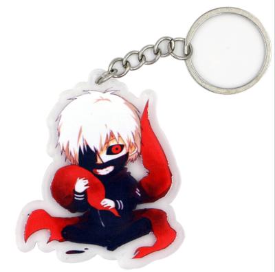 China Cute Plastic Ghoul Version Tokyo Anime Key Chain Acrylic Double Sided Pendant Collectible Key Ring Anime Fans Gift for sale