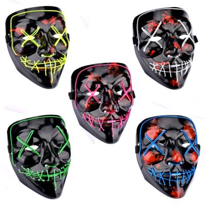 China 2020 hotsale PVC Amazon decoration light up neon DJ EL wire glowing bleed rave LED party neon glowing EL mask for Halloween party for sale