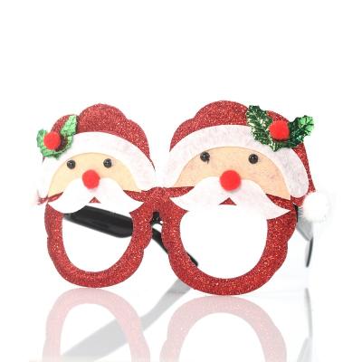 China Fashionable Cute Santa Claus Xmas Tree Elk Glasses Frame Cartoon Christmas Glass Decoration For Kids for sale