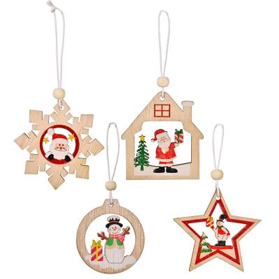 China Eco-friendly Wooden Ornament Snowflake Christmas Tree Party New Year Kids Cartoon Hanging Pendants For Decoration for sale