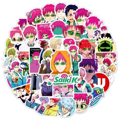 China 50pcs PVC Cartoon Waterproof Cute Bottle Laptop Phone Case Sticker The Disastrous Life of Saiki K Anime Stickers for Girls Boys for sale