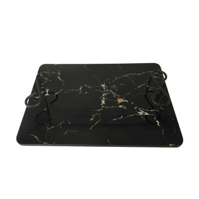 China Decoration Rectangle Marble Pattern Tray with Metal Handle Serving Tray for Tableware, Kitchen or Dining Accessory, Breakfast, Coffee Table for sale