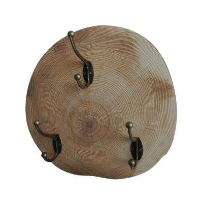 China Decoration Vintage Towel Hook Wall or Door Hanger Wooden Clothes Coat Hooks Hat Scarf Bags Main Rack with Metal Treble Hooks Home Decor for sale