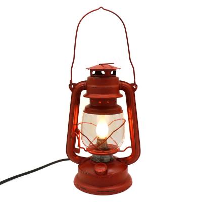 China Rustic Distressed Red Electric Decoration Primitives Iron Metal Oil Lamp Vintage Table Lantern Decor, 11 inch for sale