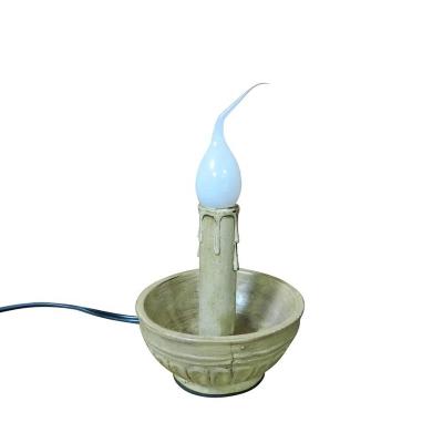 China Primitive Decoration Country Antique Finish Dirty Resin Bowl Color Mustard Electric Candle Lamp With Silicone Dipped Candle Bulb for sale