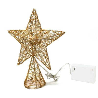 China Decoration Gold Tree Top Star with Warm White LED Lights and Timer for Christmas Ornaments and Seasonal Holidays for sale