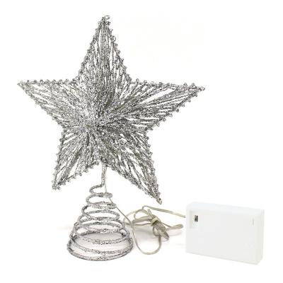 China Decoration Silver Glittered 3D Tree Top Star with Warm White LED Lights and Timer for Christmas Ornaments Decor for sale