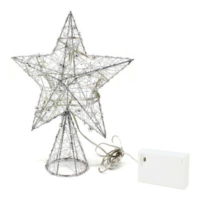 China Decoration Silver Wire Woven Tree Top Star with Bright White LED Lights and Timer for Christmas Ornaments and Holiday Seasonal Decor for sale