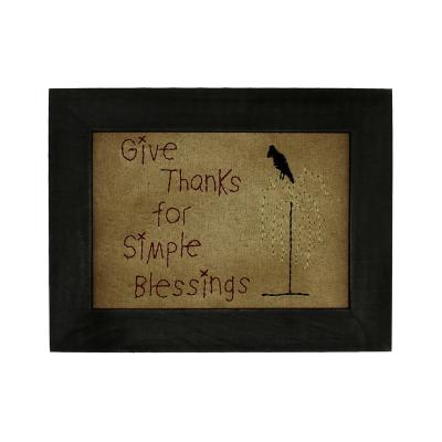 China Stitchery Antique Imitation Antique Frame Primitives Decoration Wall Mounted Hanging Art, Give Thanks Simple Blessings for sale