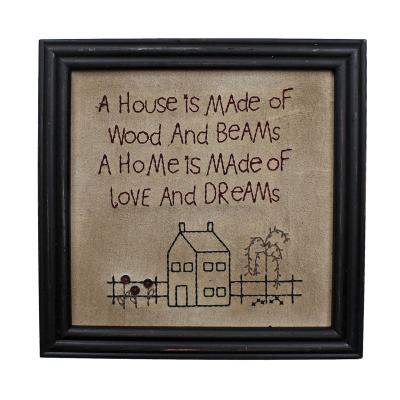 China Antique Imitation Primitives A House Is Made Of Wood And Beams A Home Is Made Of Love And Dreams Stitchery View Wall Mounted Hanging Art for sale