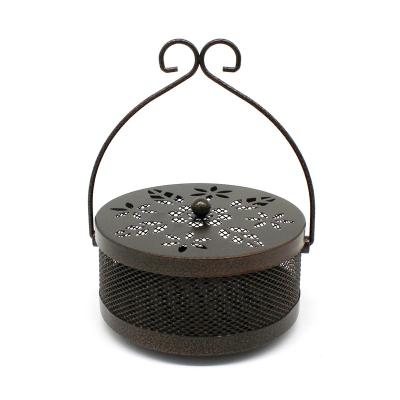 China Portable Metal Coil Retro Mosquito Fireproof Censer Holder with Lid and Handle, Bronze CV20083 for sale