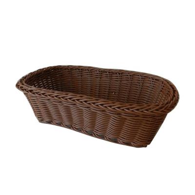 China Viable Resin Serving Basket Resin Rattan Imitation Rectangle Wicker Fruit Basket.Brown for sale