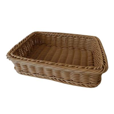 China Viable Rectangular Imitation Rattan Bread Basket Fruit Display Basket Food Serving Basket Resin Wicker Supermarket Showcase for sale