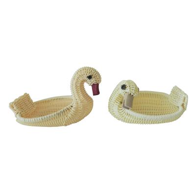 China Viable Mini Goose and Duck Shape Rattan Bread Basket Fruit Display Basket Resin Household Snack Wicker Candy Dish for sale