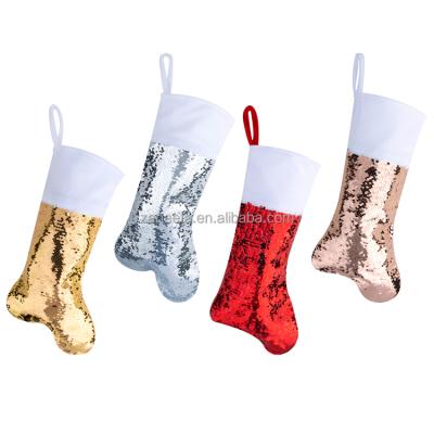 China Durable Sublimation Christmas Stocking White Sequin Bling Christmas Stuff Stocking for sale