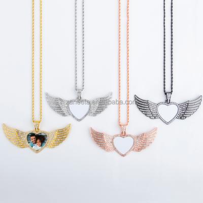 China Sublimation Bling Angel Wings Heart Necklace Personalized Jewelry Environmental Friendly Necklace for sale