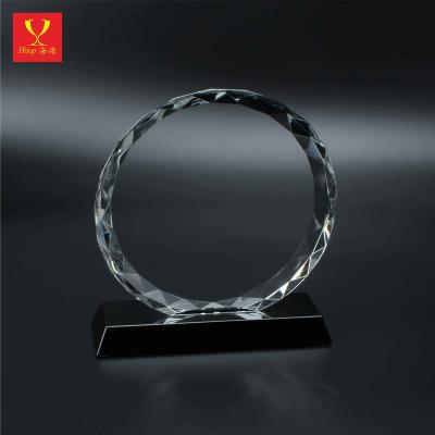 China Europe OEM/ODM Wholesale Round Shape Custom Made Glass Trophy Base Color White Crystal Glass Award Hitop for sale