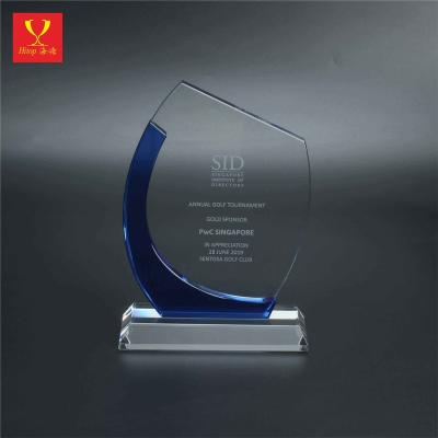 China Wholesale Empty Europe Glass Crystal Plaque Trophy Award Clear Crystal Trophy For Company Award Ceremony Hitop for sale