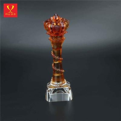 China Decor Crystal Trophy Awards High Grade Liuli Crystal Glass Trophy Souvenirs Gifts from Europe Customs Office for Celebration Home Decoration for sale