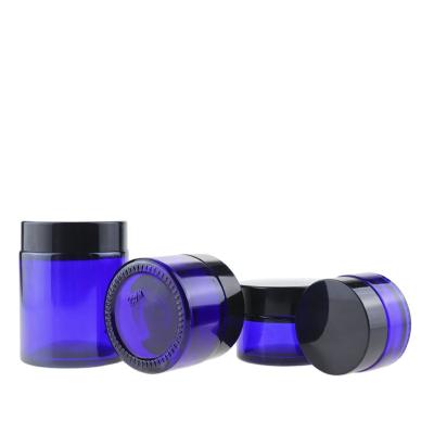 China Cosmetic-Bottle Cosmetic OEM Customized Blue Wall Jar 30ml Glass Candle Jar Wholesale Thick Blue Glass Jar for sale