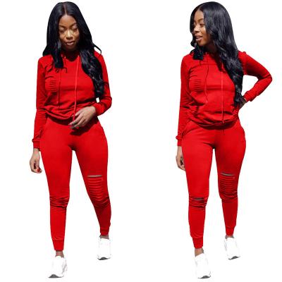 China Hot Selling QUICK DRY Women Crop Hoodies Set Plus Size Casual Style Solid Color Two Piece Jogging Suit for sale