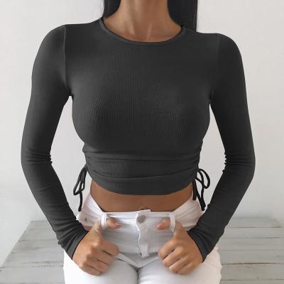 China 2020 wholesales anti-pilling ribbed crop top ribbed long sleeve crop top black women ribbed crop top for sale