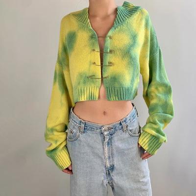 China Autumn New Arrival Women Long Sleeve Knitted Sweater Crop Top Pin Loose Cardigan Cropped Casual Anti-wrinkle for sale