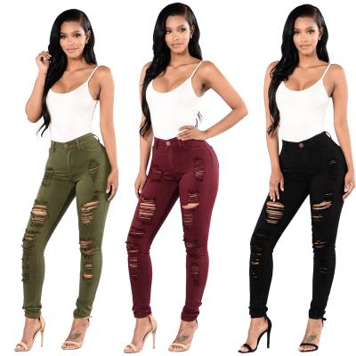 China QUICK DRY Black Green Red Tight Jeans Butts Women Slim Fit Ripped Jeans for sale