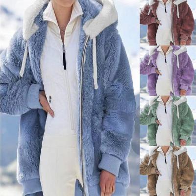 China 2022 New Autumn And Winter Solid Color Anti-wrinkle hooded jacket loose plush zipper plus size 5xl coat women for sale