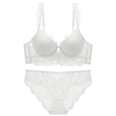 China Viable Ladies French Underwear Sexy Lace Boobs Gather Plus Size Adjustable Bra Set for sale