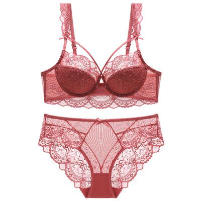 China YOUTONG viable sexy slim underwear women's cotton breasts lace up bra gathered bra set for sale