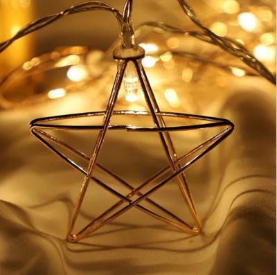 China Warm White Pentagram Wrought Iron String Lamp Ip43 Simple Pink Gold Decoration LED Battery Box Lamp for sale