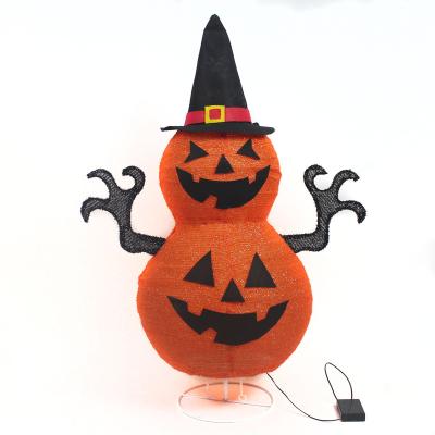 China Holiday Decoration Halloween Decorations Pre-Bed Light Up Pumpkin With Ghost Black Folding Lantern Outdoor Top Hat Yard Decoration for sale