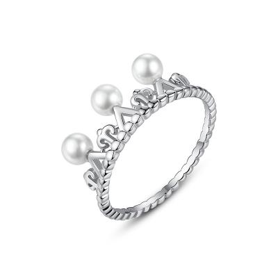 China FASHION READY TO SHIP New Arrive Crown Ring Pearl Ring Silver For Women for sale