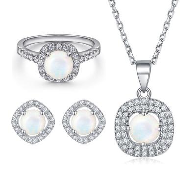 China CLASSIC Classic Round Cut Jewelry Sets Opal Women Rhodium Plated 925 Sterling Silver Jewelry Sets for sale