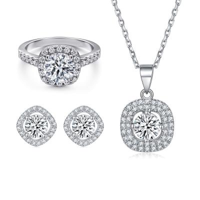 China CLASSIC Classic Round Cut Jewelry Sets Women Rhodium Plated 925 Sterling Silver Jewelry Sets for sale