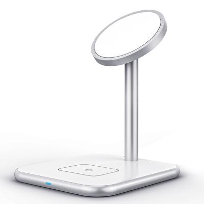 China Radio Charging 2021 Bestselling Magnetic Wireless Charger 2 IN 1 Magsafing Magnet Phone Charging Holder For iPhone 13 12 For Air Pods for sale