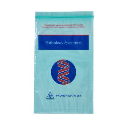 China Clinical Laboratory Green Disposable Custom Printing Resealable Clear Plastic Pouches Specimen Bag Ziplock LDPE for sale