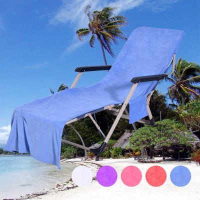 China Wholesale PORTABLE PORTABLE Beach Towels Soft Microfiber Fleece Solid Custom Lounger Cover With Pocket for sale