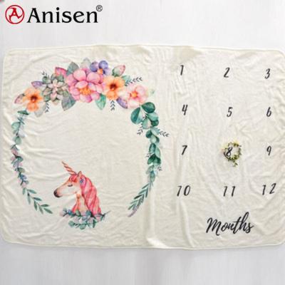 China Hot Selling Anti-pilling Milestone Newborn Soft Blanket, Fleece OEM Birthday Angel Swaddle Milestone Baby Blanket OEM for sale