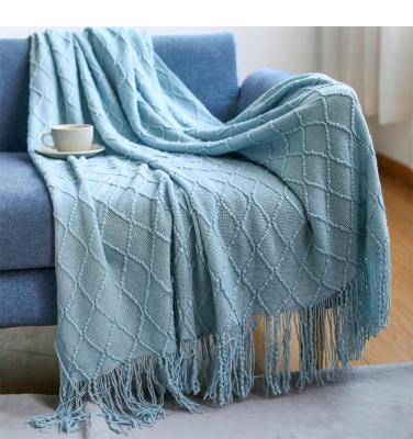 China Wholesales PORTABLE Portable Towel Light Weight Soft Comfortable Knitted Blanket With Tassel Decoration for sale