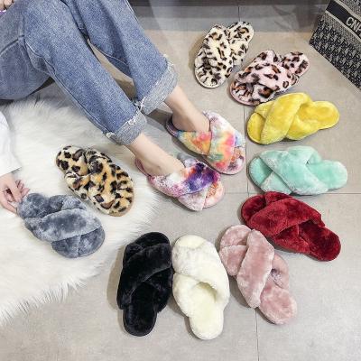 China New Design Trend Fashion Custom Fur Fuzzy Indoor Slipper Summer Plush Teddy Bedroom Fluffy Women Faux Fur Slippers for sale