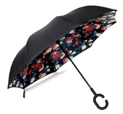 China Minimalist Double Layer Inverted Umbrella with C-Shaped Handle, Anti-UV Waterproof Windproof Reverse Umbrella for Outdoor Car Rain Use for sale