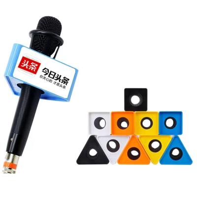 China Other Customized Logo ABS Triangle Shaped Mic Microphone TV Interview Flag Station DIY With Sponge for sale