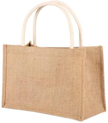 China Eco Friendly Custom Made Natural Jute Tote Bag Reusable Burlap Bags with Cotton Handles for sale