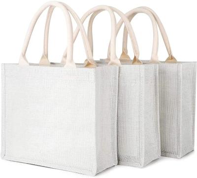 China Custom Made Natural Jute Tote Bags Burlap Shopping Bag Eco Friendly Natural Jute with Cotton Handles for sale