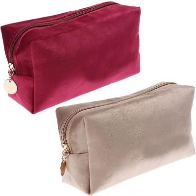 China Eco Friendly Custom Velvet Cosmetic Toiletry Bags Makeups Travel Storage Pouches Zippered Cosmetic Bags for sale