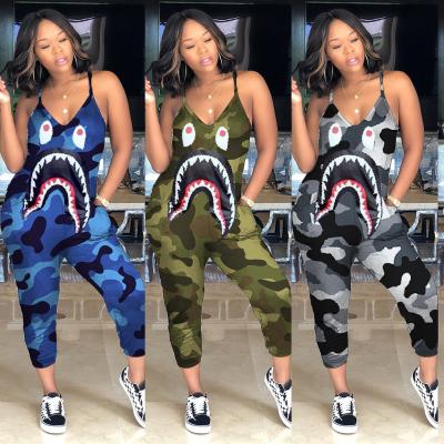 China Anti-pilling 2021 Autumn Fashionable Women Clothes Mujer Overalls Irregular Print One-piece Shark Overalls for sale