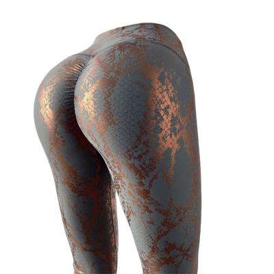 China 2021 Amazon Fashion Women Gold Breathable Snake Print High Waist Fitness Yoga Pants Workout Butt crack! crack! lift up gym gaiters for sale